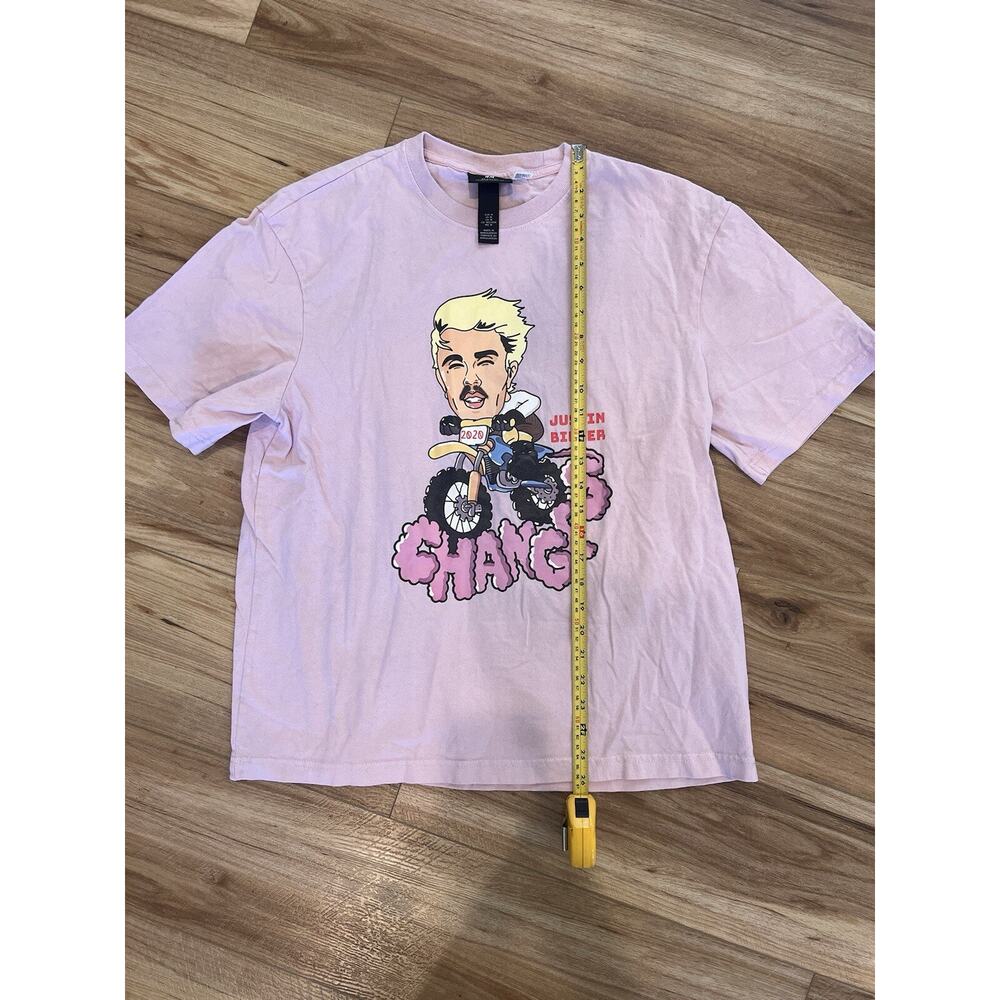 H&M Justin‎ Bieber Men Medium Pink “ Changes” Motorbike Clouds Blonde T shirt